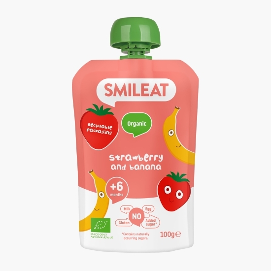 Gustare piure eco din banane și căpșuni, +6 luni, 100g
