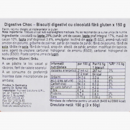 Biscuiți digestivi cu ciocolată fără gluten 150g 