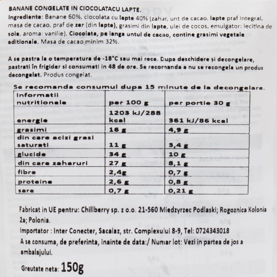 Banane în ciocolată cu lapte 150g