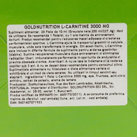 L-Carnitină cu aromă de lămâie 3000mg 20 fiole