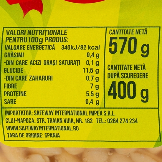 Fasole albă fiartă 570g