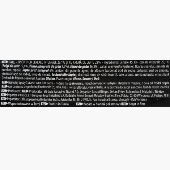 Biscuiți cu cereale integrale și cremă de lapte 100g