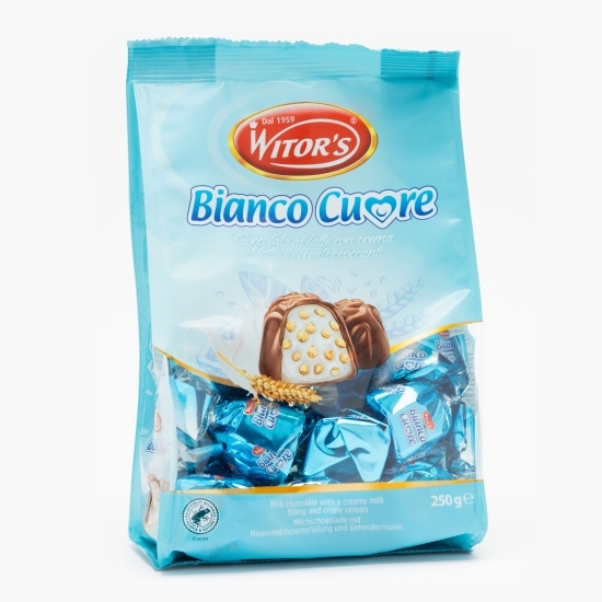 Praline ciocolată cu umplutură lapte și cereale Bianco Cuore 250g