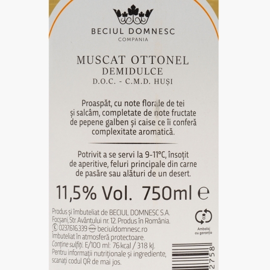 Vin alb demidulce Muscat Ottonel, 11.5%, 0.75l