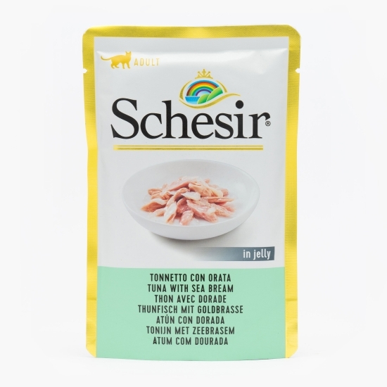 Hrană umedă pentru pisici, 85g, cu ton și doradă