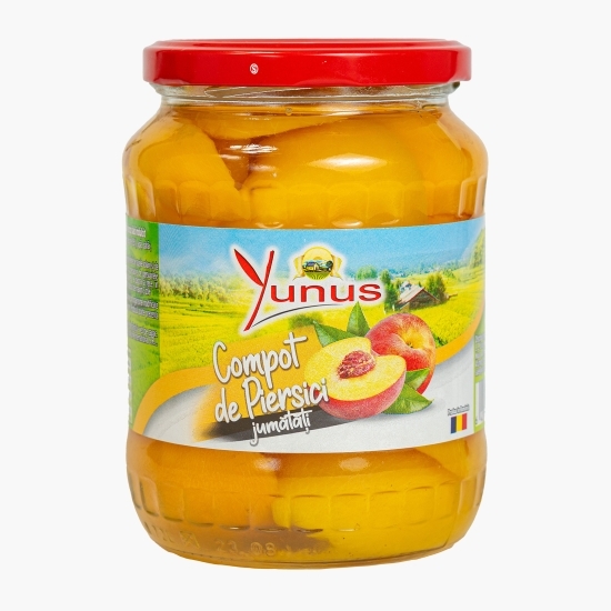 Compot de piersici jumătăți în sirop slab îndulcit, 680g