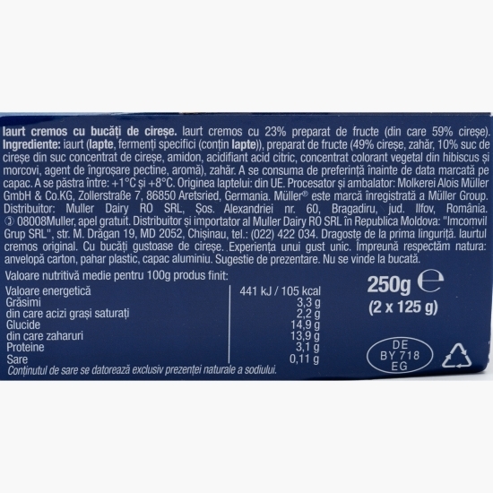 Pachet iaurt cu bucăți de cireșe 2x125g 