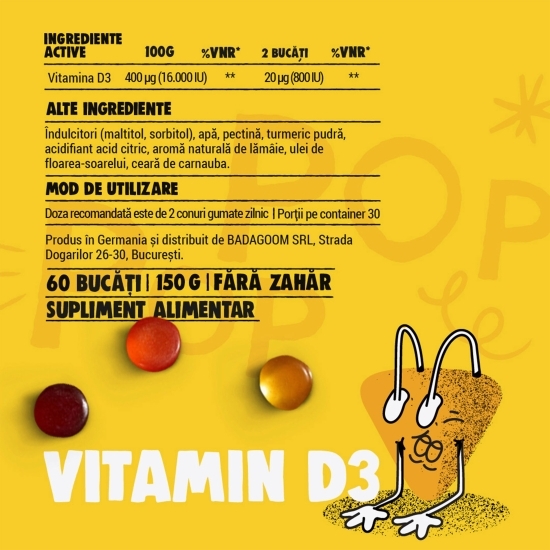 Jeleuri gumate cu Vitamina D3, 60 buc