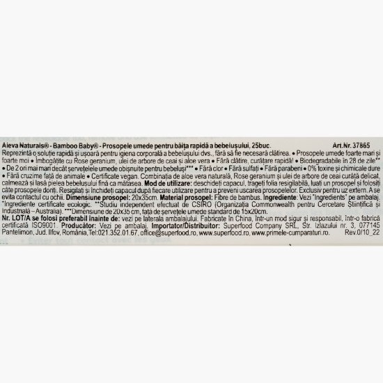 Șervețele umede din fibre de bambus pentru bebeluși 25 buc