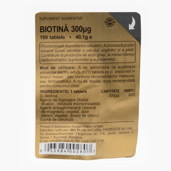 Biotină 300mcg, 100 tablete