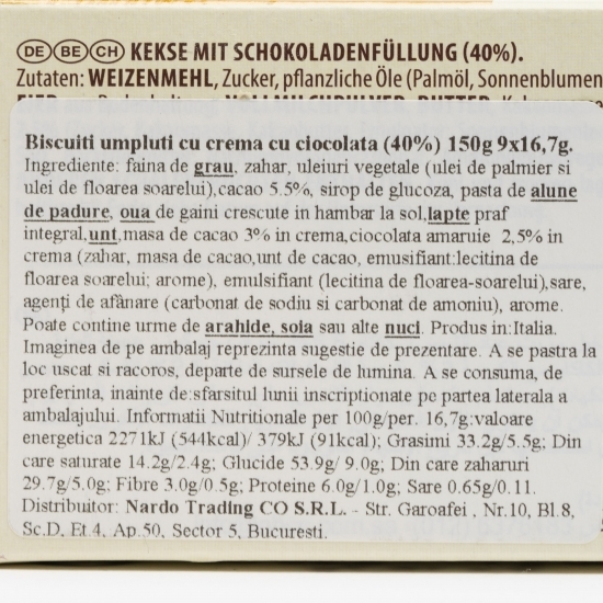Biscuiți umpluți cu cremă de ciocolată 9x16.7g