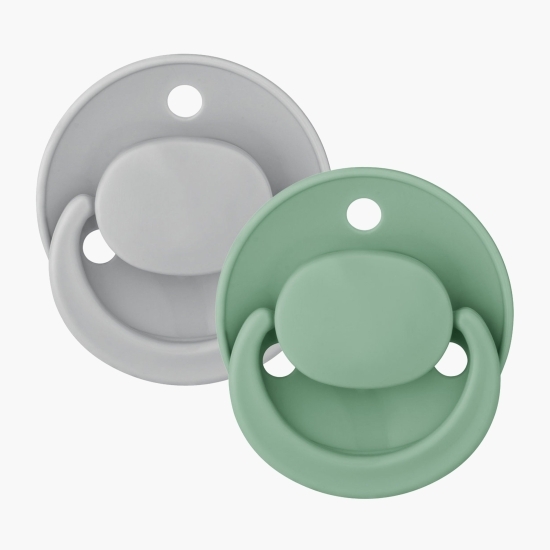 Suzetă cu tetină din latex rotundă, multicoloră cu inel, 0-24 luni