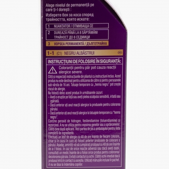 Vopsea de păr permanentă Intensive Color Cream, C1 (1-1) negru albăstrui, 110ml