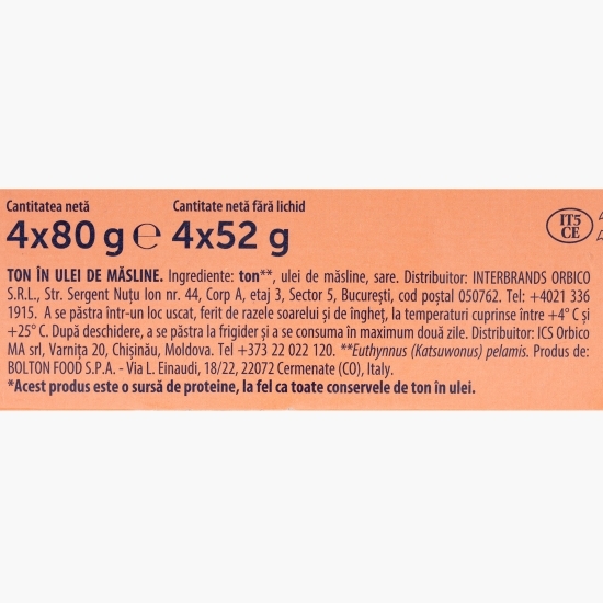 Ton în ulei de măsline 4x80g