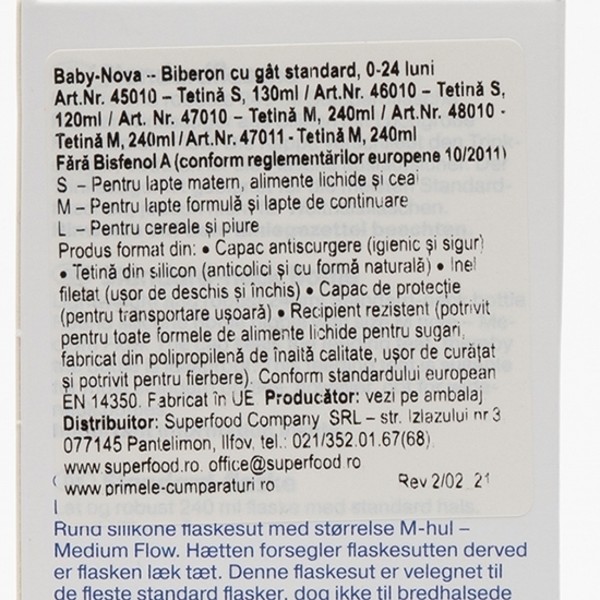 Biberon tetină rotundă Medium 0-24 luni, 240ml 