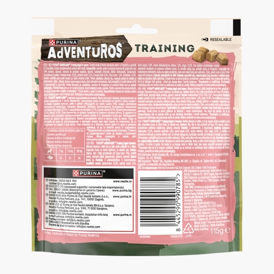 Recompense câini Adventuros Training, 115g, cu aromă de somon 