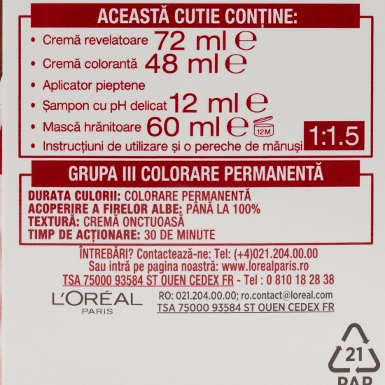 Vopsea de păr permanentă, 7.43 Blond arămiu 192ml