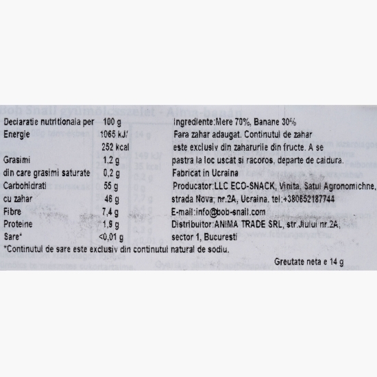 Felie naturală din mere și banană, fără zahăr adăugat 14g