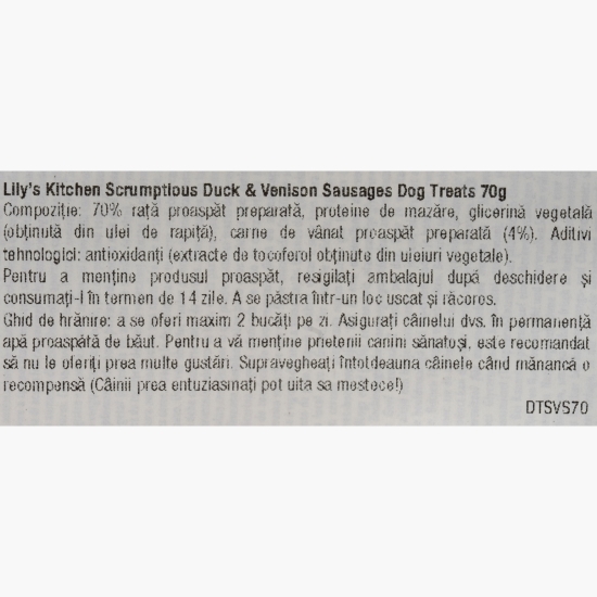 Recompense pentru câini, mini cârnăciori cu rață și vânat Scrumptious, 70g