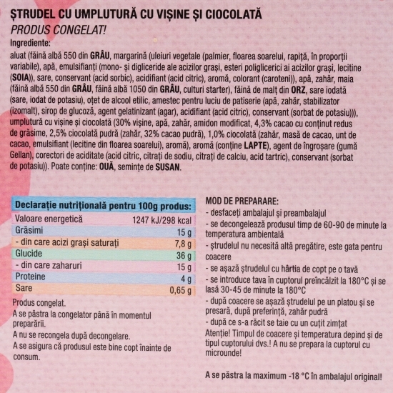 Ștrudel cu umplutură cu vișine si ciocolată 500g