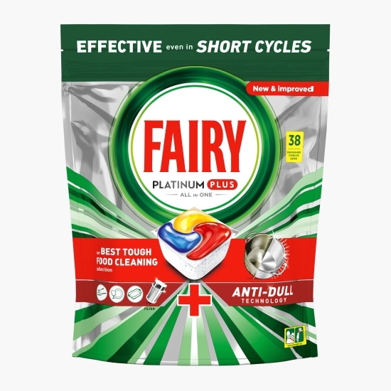 Detergent automat capsule pentru mașina de spălat vase Platinum Plus Anti-Dull, 38 spălări