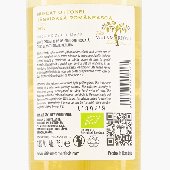 Vin alb sec eco Muscat Ottonel & Tămâioasă Românească, 13%, 0.75l
