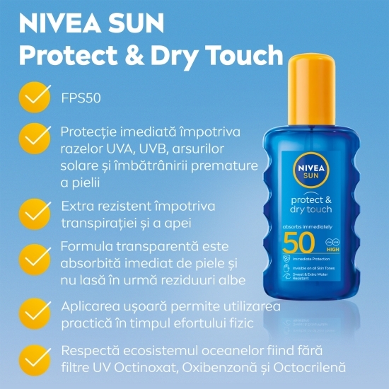 Spray cu protecție solară SPF50 Protect & Dry Touch 200ml