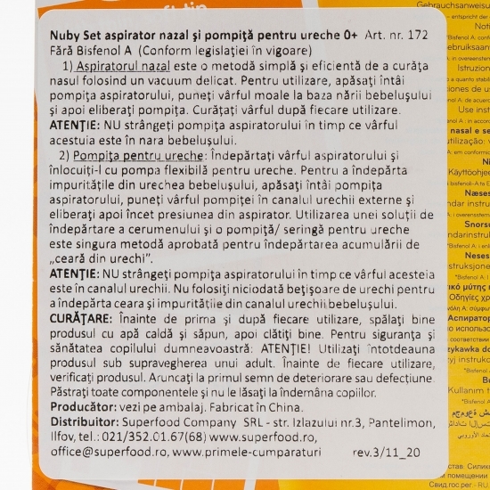 Aspirator nazal + set curățare ureche, 0+ luni