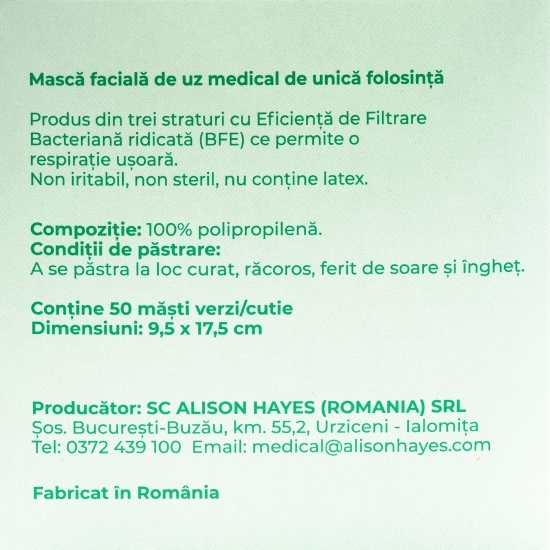 Măști faciale verzi pentru adulți 50 buc