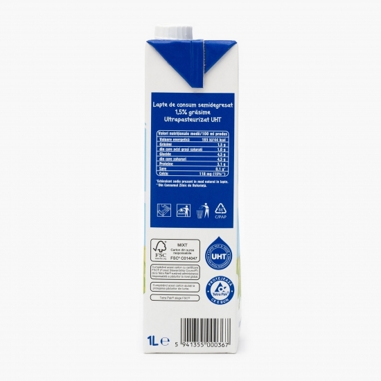 Lapte de consum semidegresat UHT 1.5% grăsime 1l