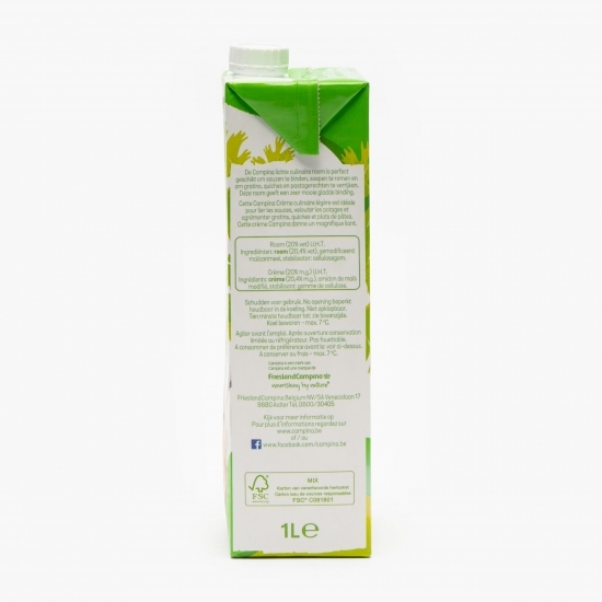 Smântână lichidă UHT pentru gătit 20% grăsime, 1l