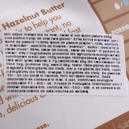 Mic dejun instant eco cu cacao și unt alune pădure 360g