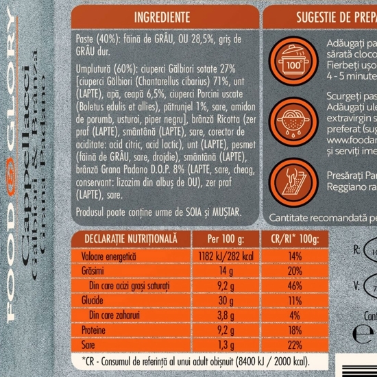Paste proaspete cu ou, umplute cu gălbiori și brânză Grana padano 250g