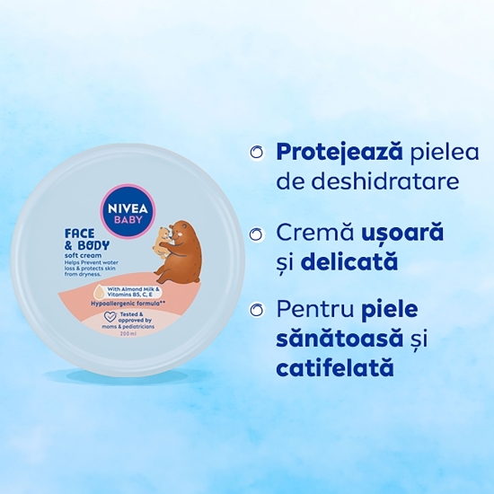 Cremă pentru față și corp pentru bebeluși Baby Soft 200ml