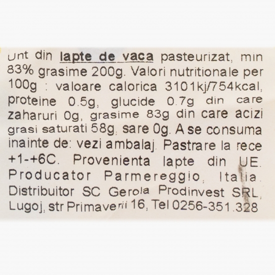 Unt din lapte de vacă pasteurizat min. 83% grăsime 200g
