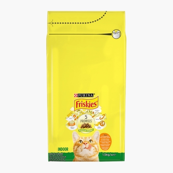 Hrană uscată pentru pisici adulte indoor, 1.5 kg, cu pui și legume