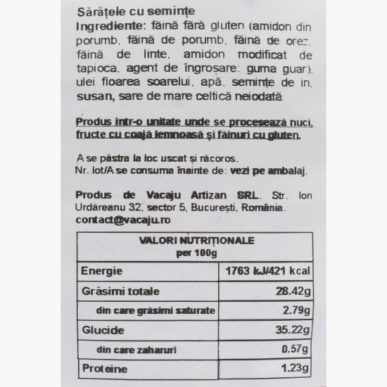 Sărățele cu semințe, fără gluten 100g