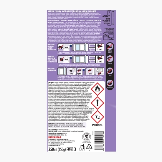 Spray anti-molii și anti-acarieni, lavandă 0.25l 