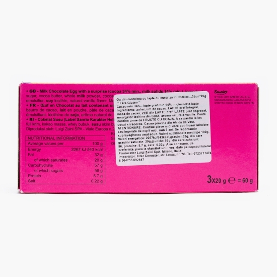 Ouă de ciocolată cu surprize Hello Kitty 3x20g