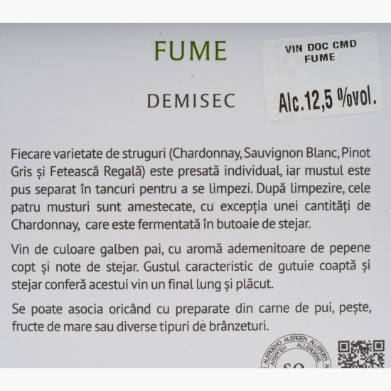 Vin alb demisec fumé, 12.5%, bag in box 2l