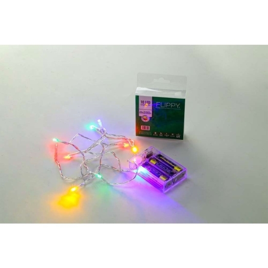Instalație de Crăciun, liniară, 1m, baterii, 10 LED-uri, multicolor, 2 jocuri de lumini