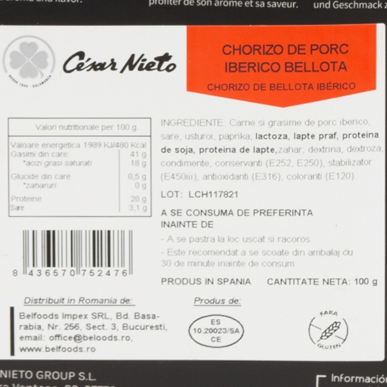 Chorizo de porc Iberico bellota 100g 