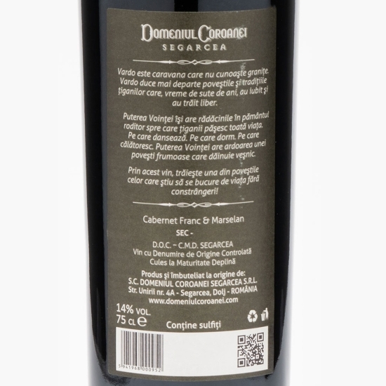 Vin roșu sec Puterea Voinței Cabernet Franc & Marselan, 14%, 0.75l