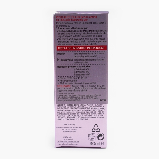 Ser antirid cu 1.5% acid hialuronic pur, Revitalift Filler 30ml