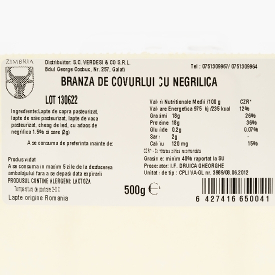 Brânză de covurlui cu negrilică 500g