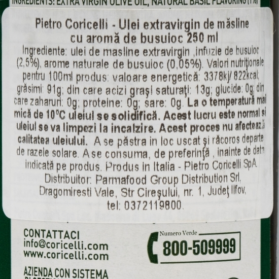 Ulei de măsline extravirgin cu aromă de busuioc 250ml