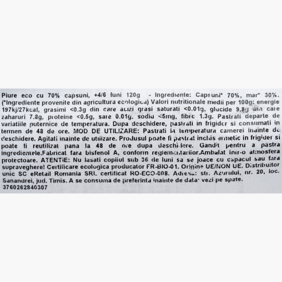 Piure eco cu 70% căpșuni, +4/6 luni, 120g