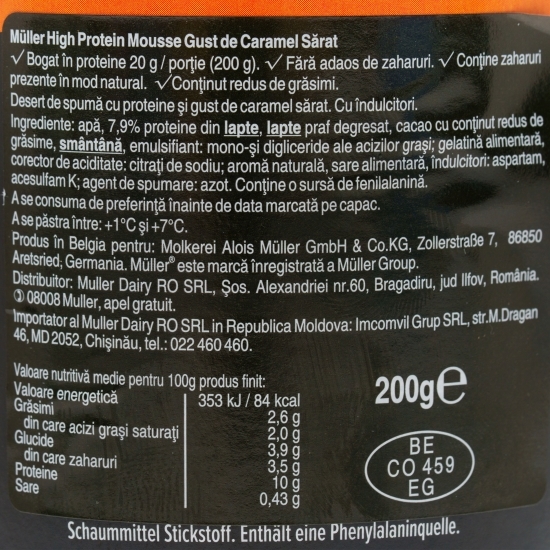 Mousse proteic cu aromă de caramel sărat 200g