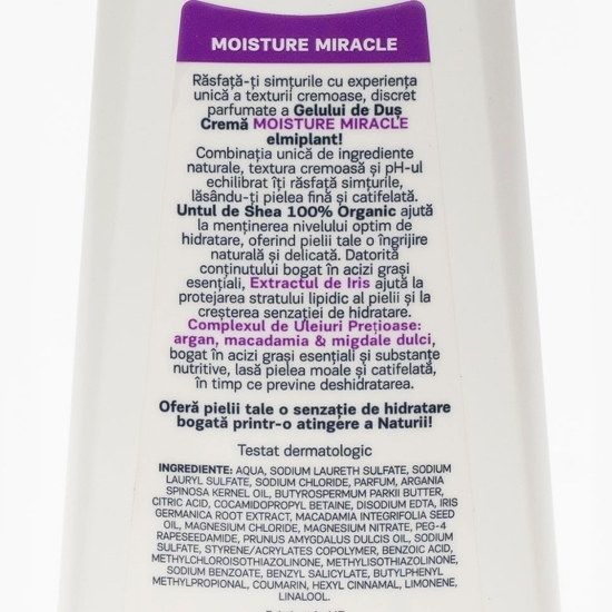 Gel de duș cremă cu iris și uleiuri prețioase Moisture Miracle, 400ml