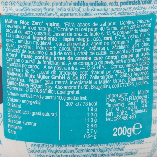 Orez cu lapte și vișine fără zahăr adăugat 200g